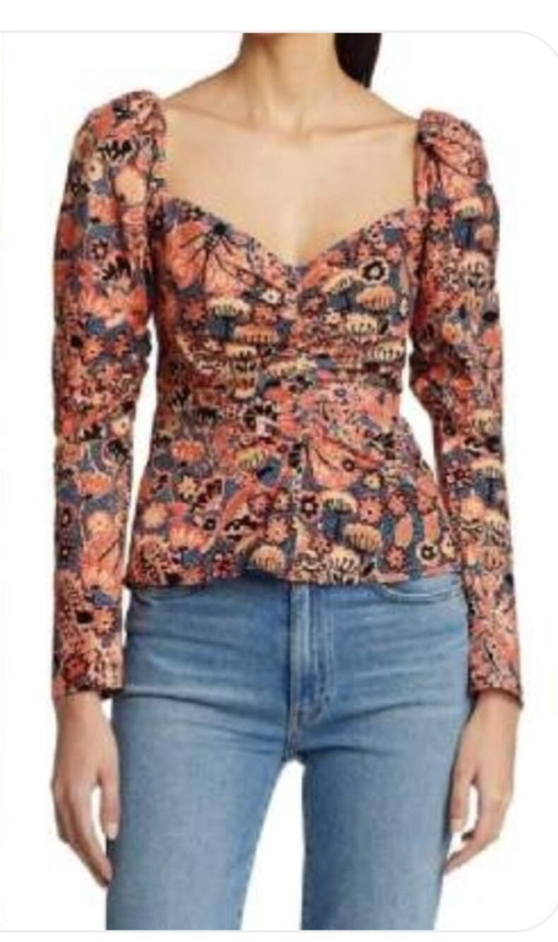 NWT A.L.C.- Chandler Top- Dark Navy/Chesnut Size 0 Smock Back